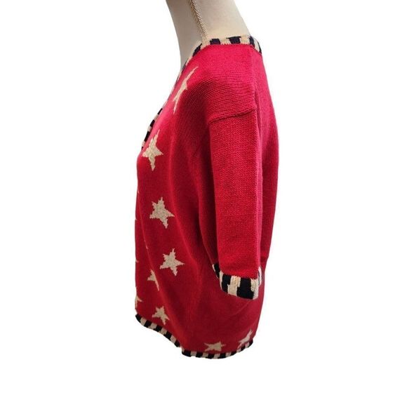 Quacker Factory Red White Blue Short Sleeve Cardigan Sweater Stars Stripe Flag L - Picture 4 of 9